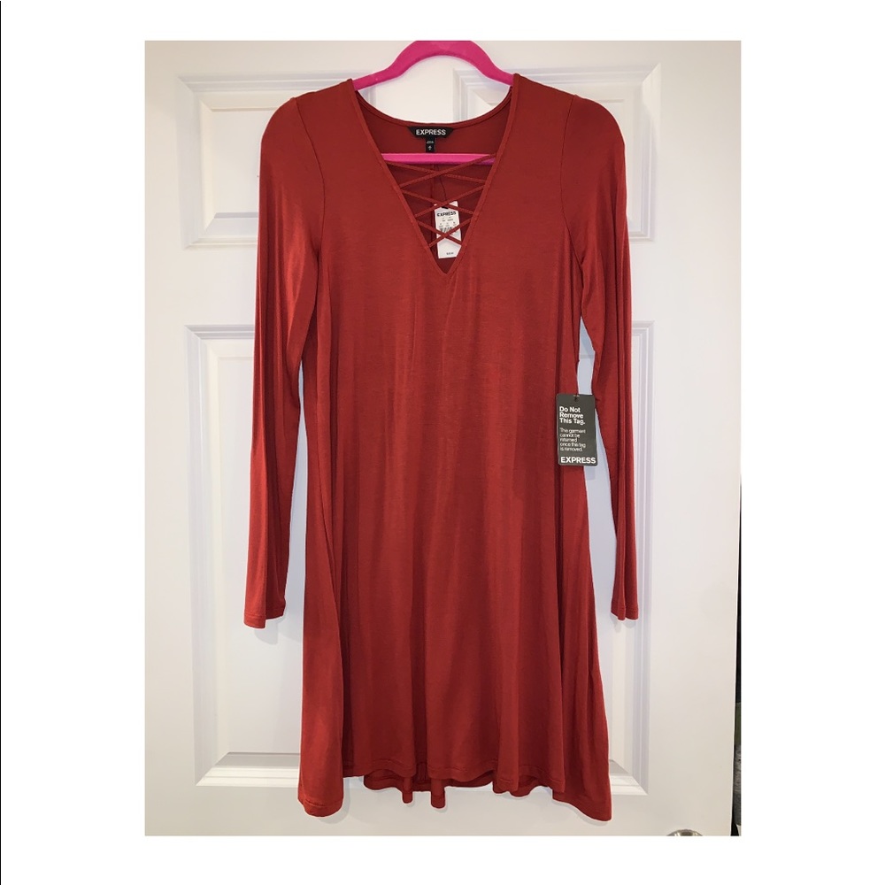 Express rust color jersey mini dress